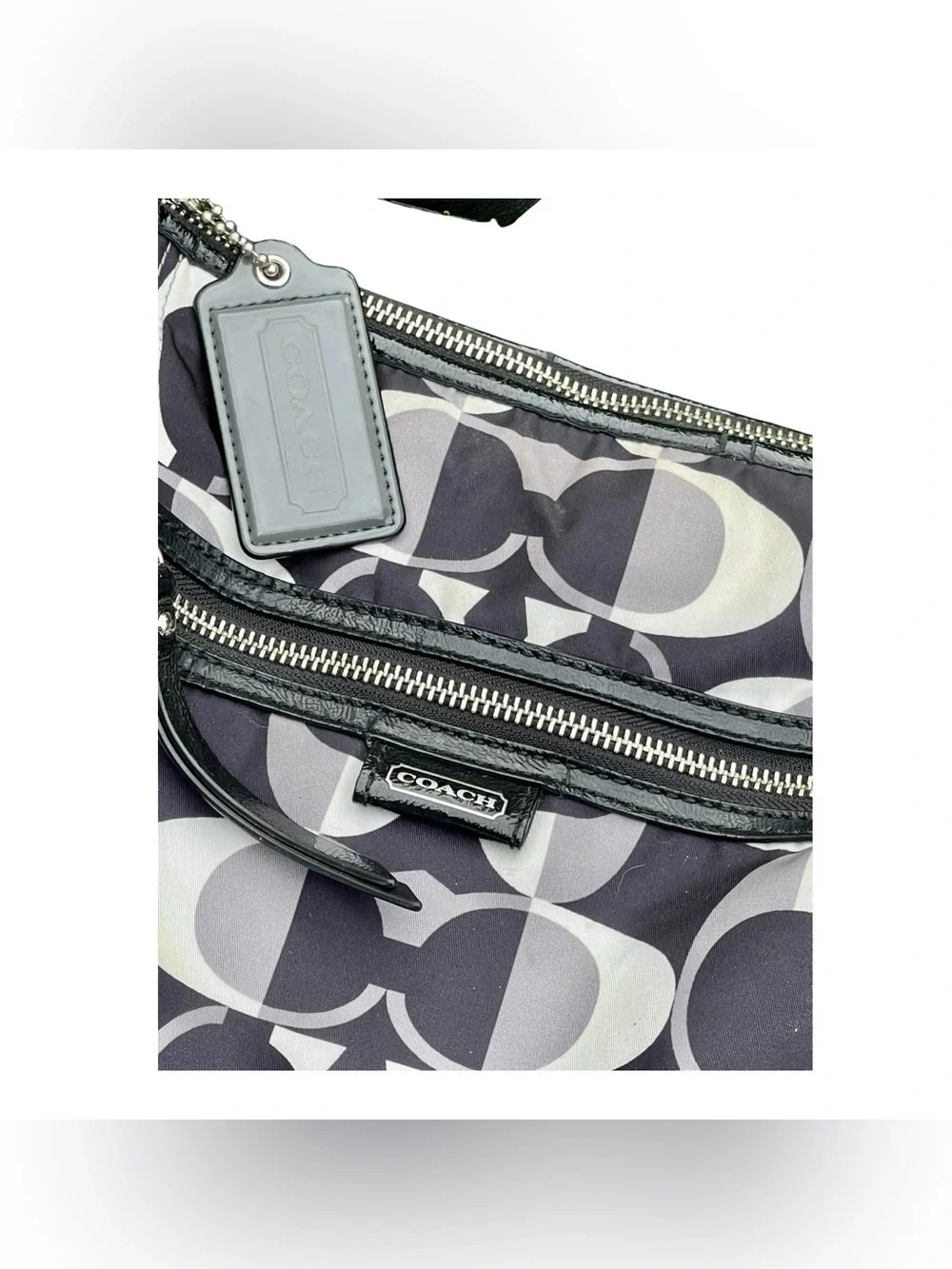 Authentic Coach Signature Nylon Hobo Bag – Black & Grey Monogram